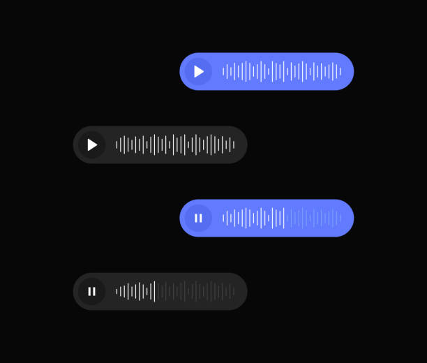 ustaw ikonę wiadomości głosowych z falą dźwiękową dla mediów społecznościowych. sms szablon pęcherzyki do komponowania dialogów głosowych. konstrukcja ciemnego interfejsu. ilustracja wektorowa - water bubbles audio stock illustrations