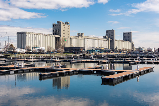 Quebec city, Quebec, Canada - 4 may 2019 : Grain elevator at the Louise Basin in the harbor of Quebec.