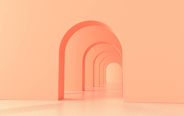 istock 3d rendering. Arch hallway simple geometric background, architectural corridor, portal, arch columns inside empty wall. Modern minimal concept 1285174394
