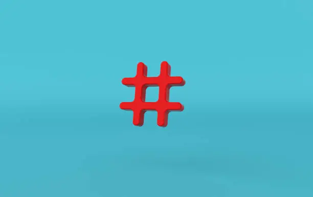 Photo of Hashtag search link symbol 3d rendering. Hash mark, user reply sign, hashtag, tag, comments thread mention, topic social media notification icon.