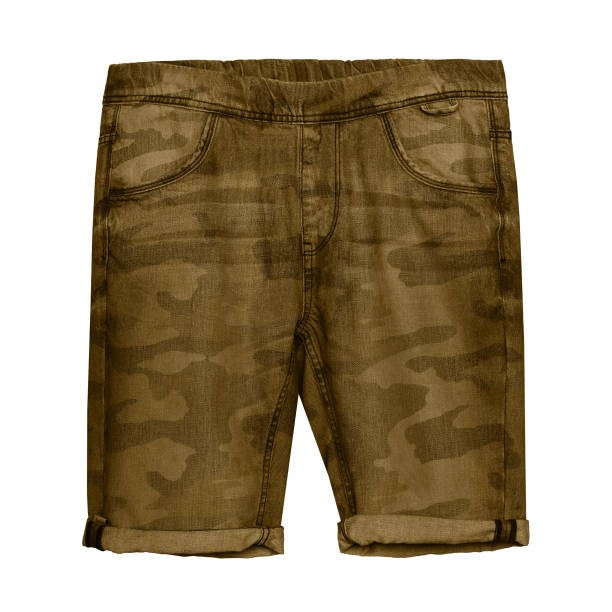 istock Brown denim military style pattern shorts isolated on white 1285175451