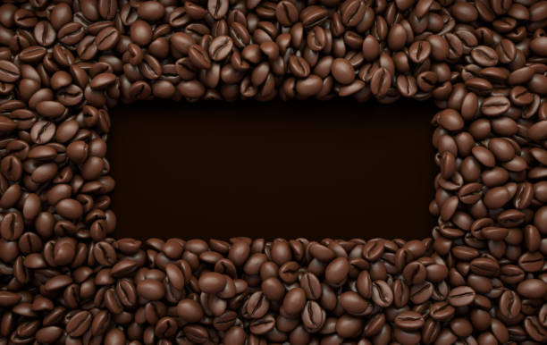 istock Fresh roasted coffee beans frame 3d rendering background. Masses of coffee beans close up. Top view 1285175483