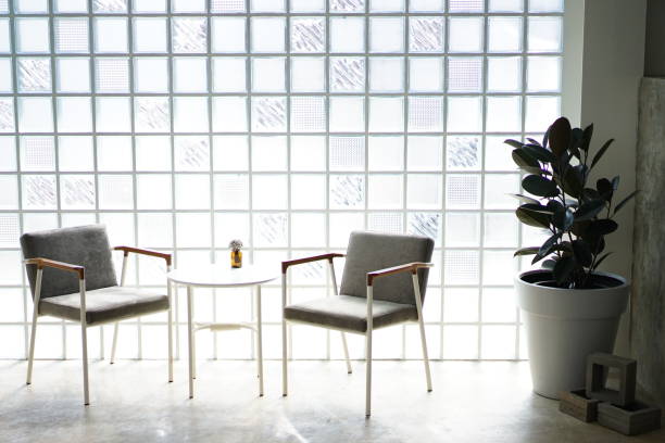 istock Glass brick with double chair and mini desk 1285178030