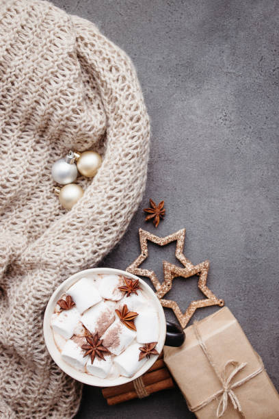 istock Christmas background with hot chocolate and gifts 1285178395