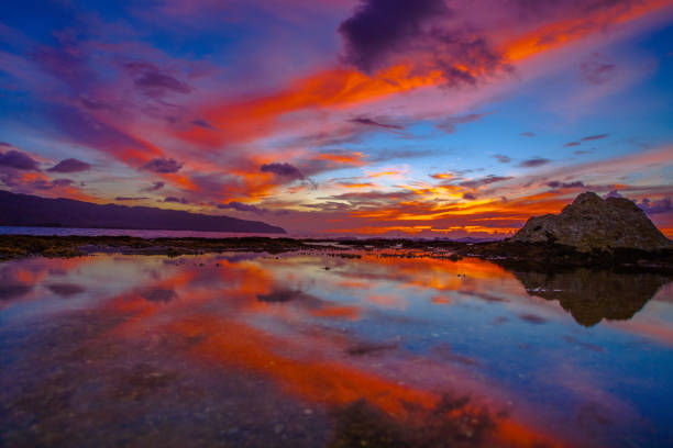 istock Beautiful sunset reflection on the North Shore of Oahu 1285179023
