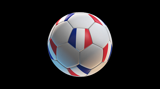 Soccer ball with the flag of France on black background. 3D Rendering