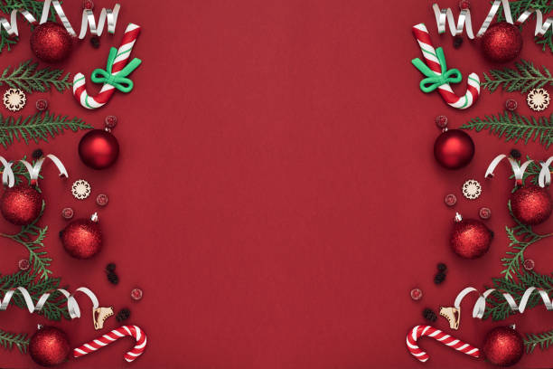 istock New Year's, festive decor on a red background. Copy space, flat lay, mock up, top view 1285182197
