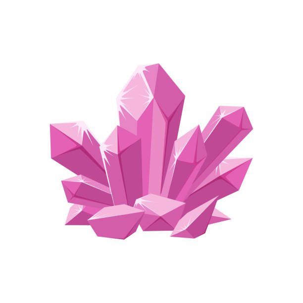 istock Pink crystals or gemstones. Shimmering crystal jewel with magic sparkles isolated in white background. Vector illustration 1285182271