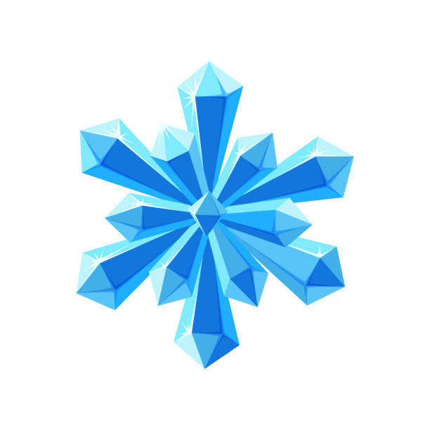 Crystal snowflake with sparkling facets. Shimmering star snowflake made of blue crystals isolated in white background. Vector illustration Crystal snowflake with sparkling facets. Shimmering star snowflake made of blue crystals isolated in white background. Vector illustration in cartoon style icicle cartoon stock illustrations