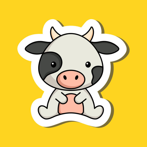  Cute Cartoon Sticker Little Cow Logo Template Mascot Animal Character Design Of Album Scrapbook Tarjeta de felicitación Invitación Flyer Sticker Card Vector Stock Illustration Stock Illustration