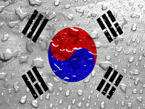 flag of South Korea with rain drops
