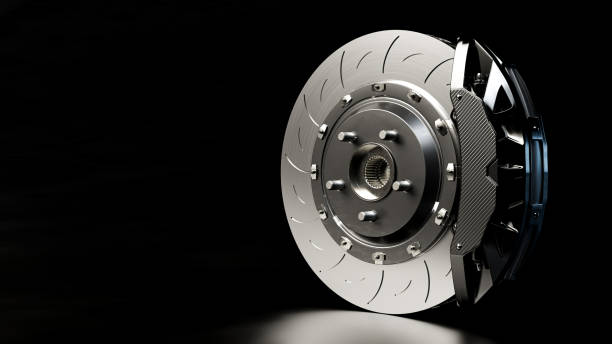 istock Brake Disc and Black Calliper on dark night background. 1285194647