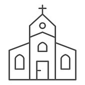 istock Church thin line icon, Christmas concept, religious temple sign on white background, house of god icon in outline style for mobile concept and web design. Vector graphics. 1285200634