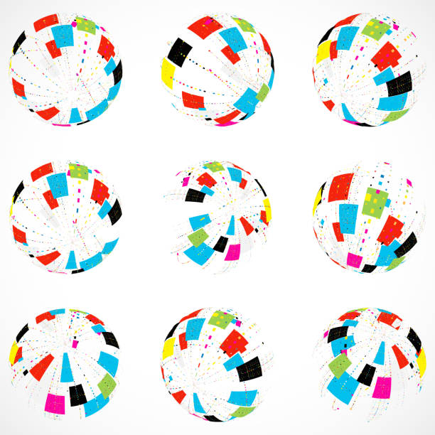 ilustrações de stock, clip art, desenhos animados e ícones de sphere pattern technology icon for design collection - spectrum concentric three dimensional shape light