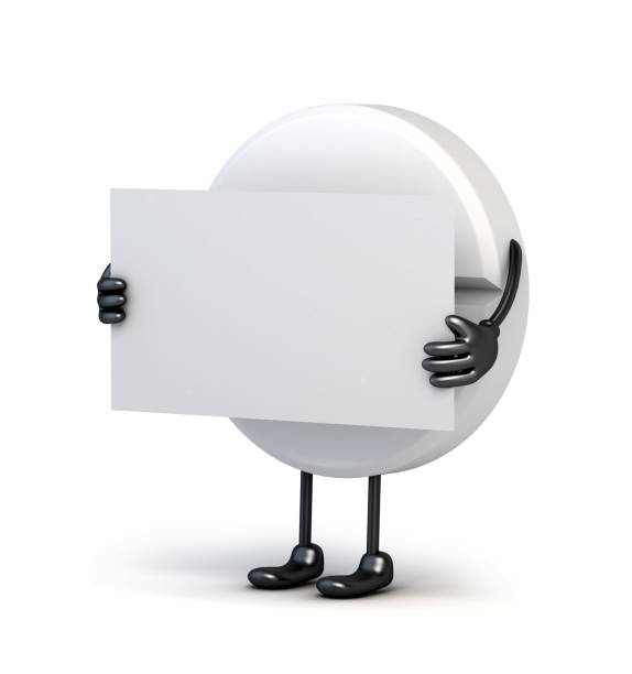istock Tablet medicine character holding blank placard isolated on white background. 3d illustration 1285203225