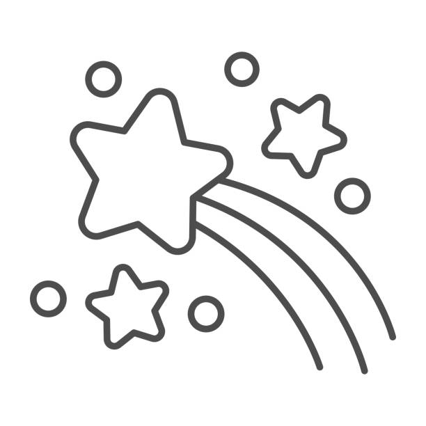 Shooting star thin line icon, astronomy and magic, make wish for falling star sign on white background, flying shiny stars icon in outline style for mobile concept. Vector graphics. Shooting star thin line icon, astronomy and magic, make wish for falling star sign on white background, flying shiny stars icon in outline style for mobile concept. Vector graphics celebrities illustrations stock illustrations