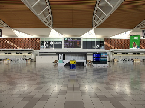 Hokkaido,Japan-November 11, 2020: Vacant New Chitose Airport International Departure Floor