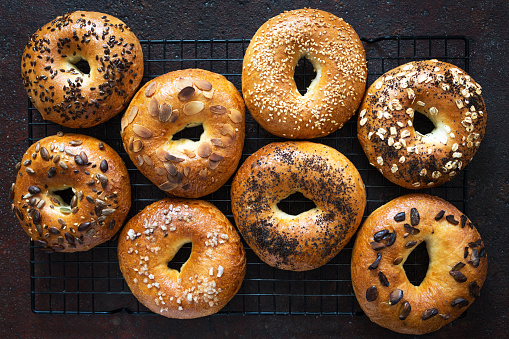 Bagels on cooling rack.