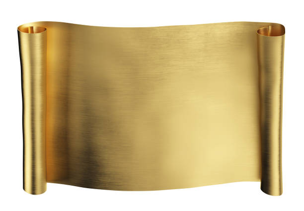 Empty golden or brass scroll isolated on a white background, clipping path included.