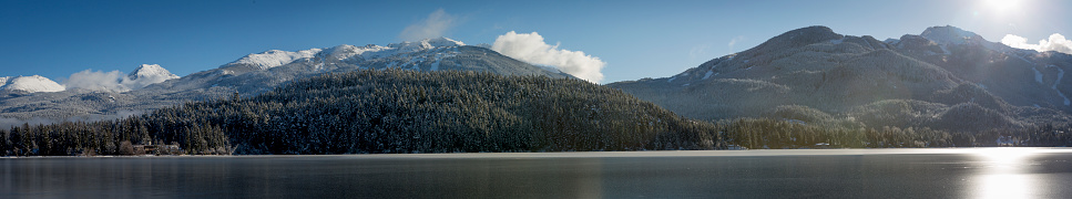 Whistler winter scenic landscape with view from valley.