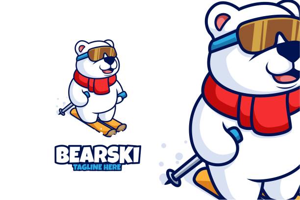 polar bear ski board snow - hoby stock illustrations