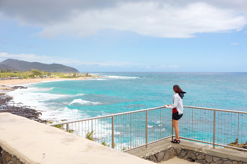 Scenic view of Sandy Beach Park, Oahu, Hawaii as seen from Halona Lookout