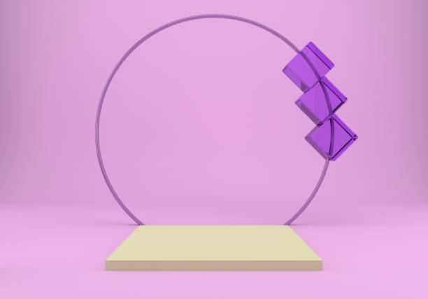 istock 3d rendering studio with geometric shapes, podium on the floor. Platforms for product presentation, mock up background. 1285218898
