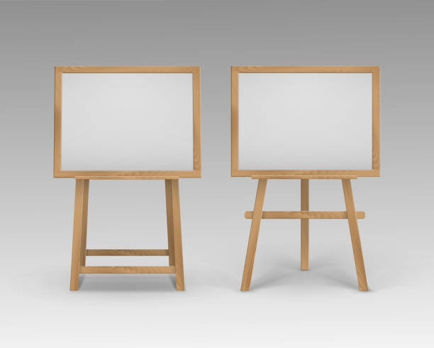 istock Vector Set of Wooden Brown Sienna Art Boards Easels with Mock Up Empty Blank Horizontal Canvases in Frame Isolated on Background 1285219311