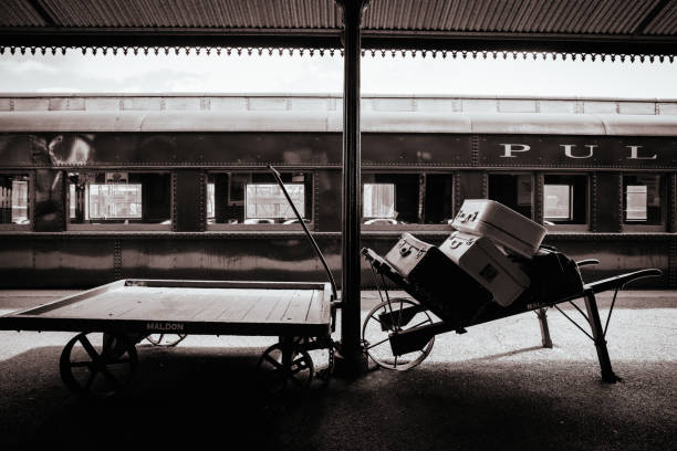Maldon, Australia - February 19, 2017: Maldon train station is deserted late on a summer's evening in Victoria Goldfields region in Australia
