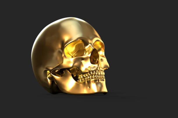 istock Glossy golden human skull. 3D illustration 1285223753