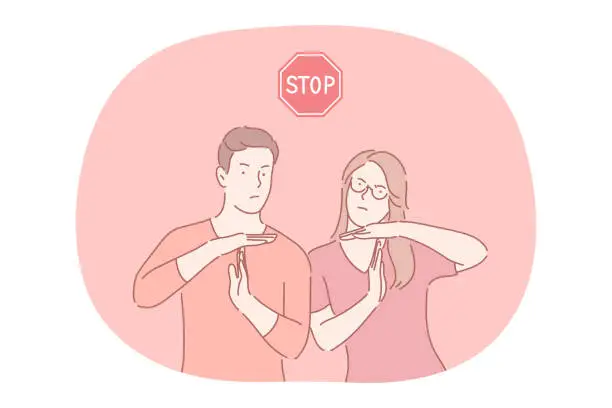 Vector illustration of Stop, prohibiting gesture and sign concept