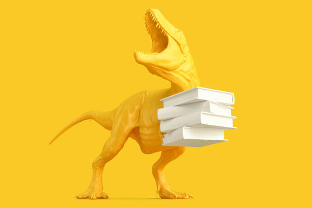 T-rex with Pile of books. 3D rendering