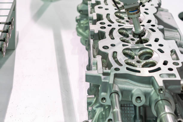 istock high technology accuracy and modern automatic picking by vacuum or suction during assembly intake & exhaust valve with cylinder head engine or parts product of manufacturing process in industrial 1285233525
