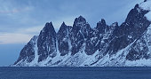Tungeneset Ragged Mountain Ranges on Senja Island in Norway.