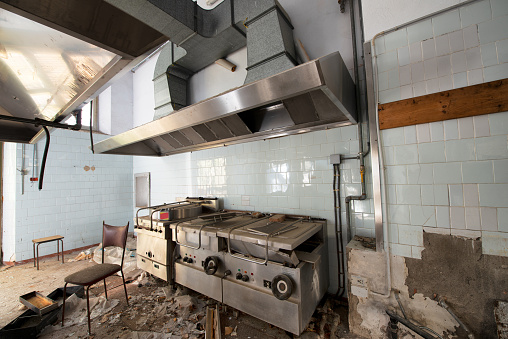 Abandoned kitchen in an abandoned restaurant