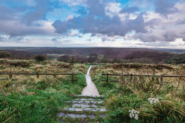 North York Moors looking over The Hole of Horcum near the town of Pickering in the North Yorkshire region of England. This is a realistic view on an autumn morning rather than a travel brochure view.