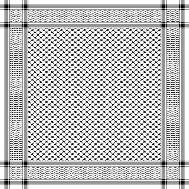 klassische keffiyeh vektor-muster. traditioneller kopfschmuck aus dem nahen osten. arabische baumwoll-schal mit houndstooth druck und geometrische nissen. - vector pattern cotton square shape stock-grafiken, -clipart, -cartoons und -symbole