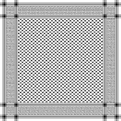 Classical keffiyeh vector pattern. Traditional Middle Eastern headdress. Arabic cotton scarf with houndstooth print and geometric motifs.