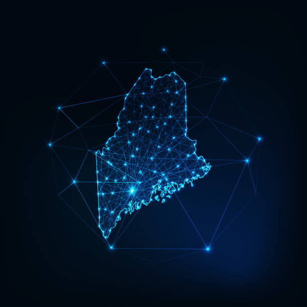 istock Maine state USA map glowing silhouette made of stars lines dots triangles, low polygonal shapes. 1285245542