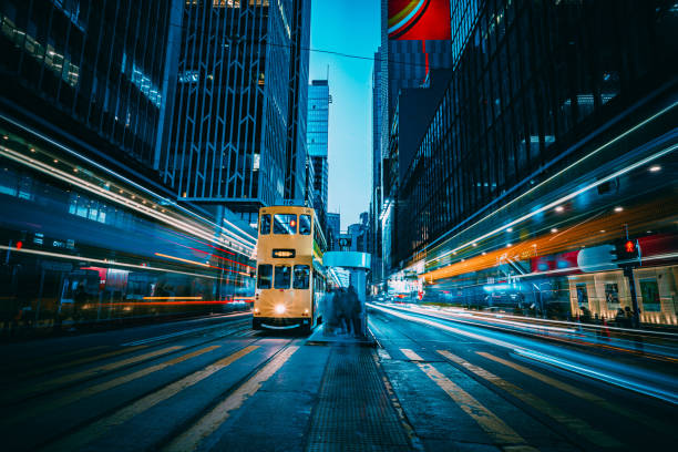 Traffic trails in Financial District, Hong Kong
