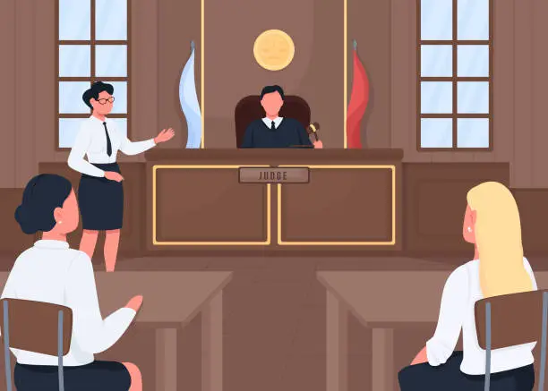 Vector illustration of Attorney in legal court flat color vector illustration