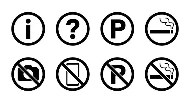 Vector illustration of Icon set, Pictogram of such as Information and prohibition