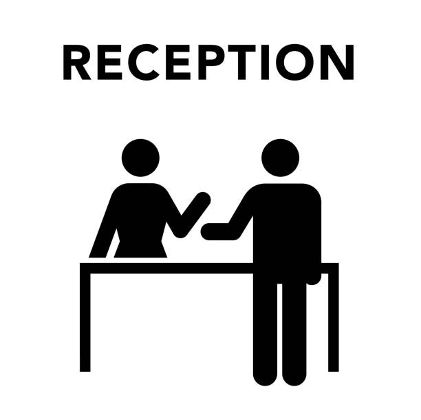ilustrações de stock, clip art, desenhos animados e ícones de public icon, pictogram of reception during customer service - recepção de hotel ilustrações