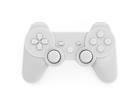 3d rendering white video game controller on white background.