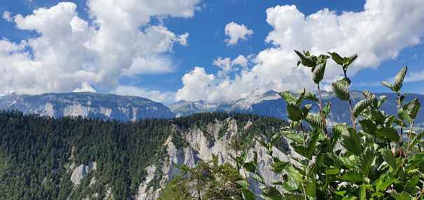 Versam Switzerland July 2020 Mountain landscape and gorges in beautiful weather with blue sky