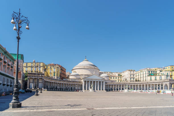 View of piazza del Plebiscito and church of San Francesco di Paola Naples, Italy, September 2020: View of piazza del plebiscito in Naples, the most famous square in the city with the church of San Francesco di Paola and its colonnade piazza plebiscito stock pictures, royalty-free photos & images