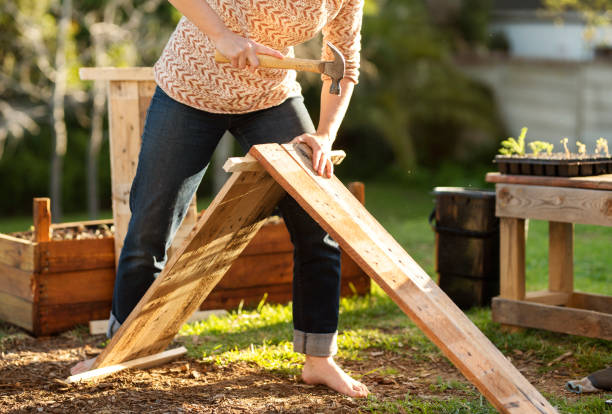 istock Woman building a planting box in her backyard 1285251905
