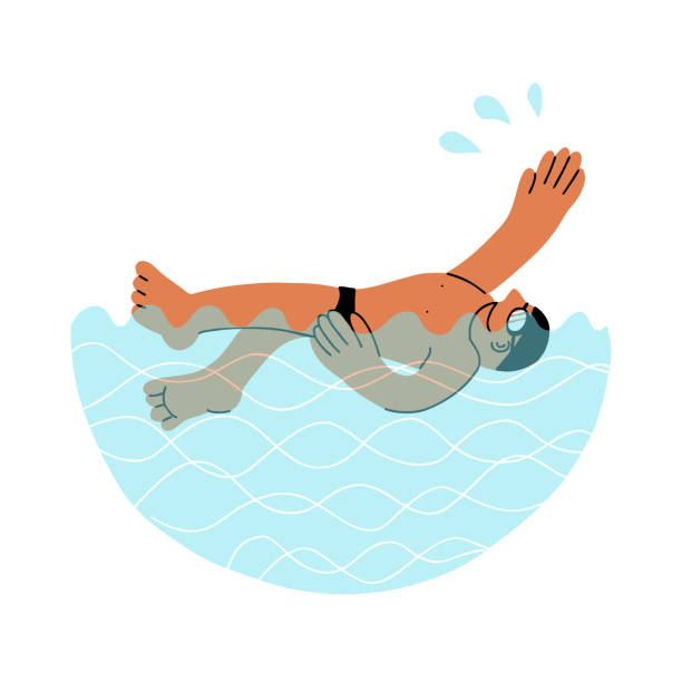 illustrations, cliparts, dessins animés et icônes de homme de natation de modèle de dos - dos crawlé