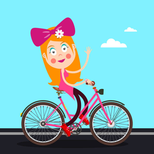 自転車漫画の女性 - bicycle isolated white background cycling点のイラスト素材／クリップアート素材／マンガ素材／アイコン素材