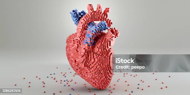 Medical Heart Model Made From Red And Blue Metallic Blocks Stock Photo - Download Image Now